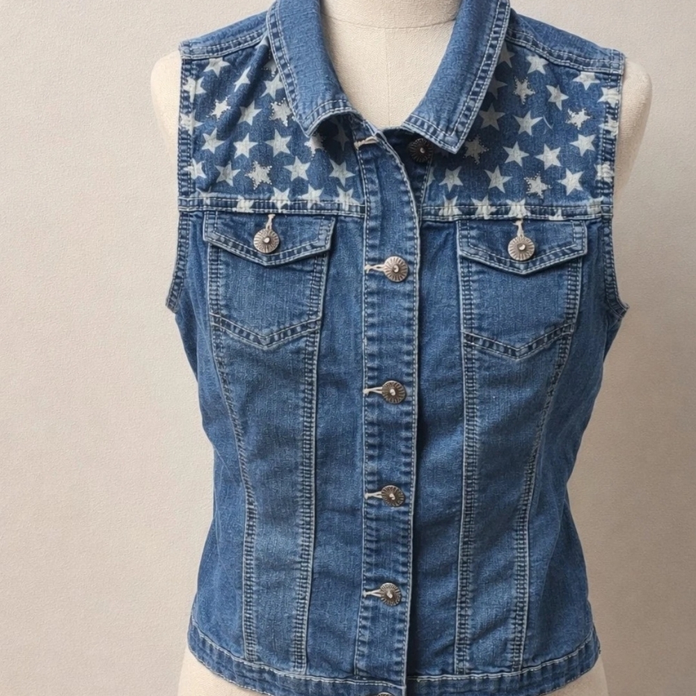 Baccini Blue Denim Star-Print Vest